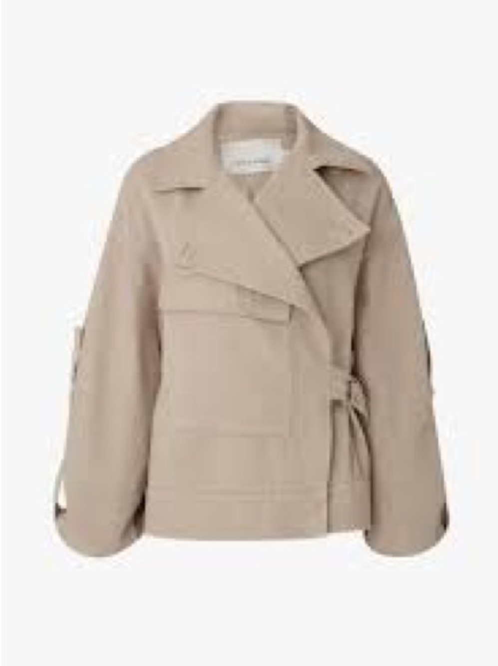 Tailored Beige Wrap Trench Coat with Tie Waist